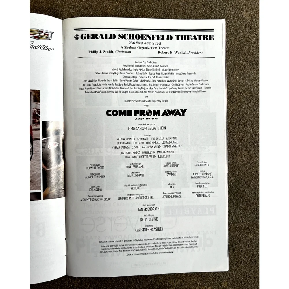 Broadway Playbill▪️Come From Away Original Cast